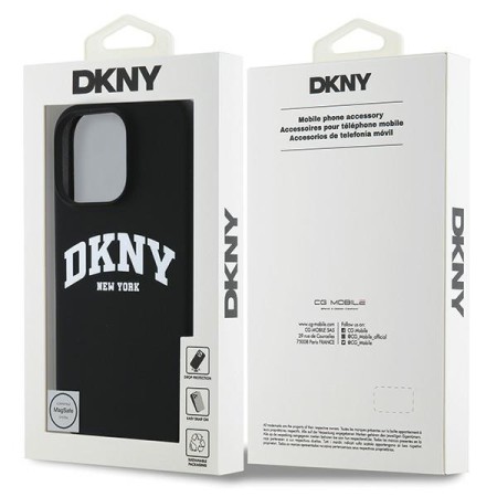 Husa pentru iPhone 16 Pro - DKNY Hardcase Liquid Silicone White Printed Logo MagSafe (DKHMP16LSNYACH) - Black