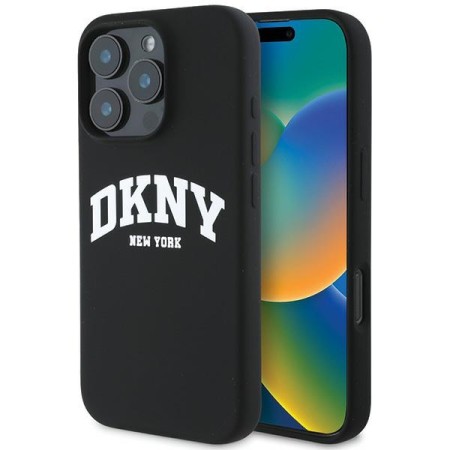 Husa pentru iPhone 16 Pro Max - DKNY Hardcase Silicone White Printed Logo MagSafe (DKHMP16XSNYACH) - Black