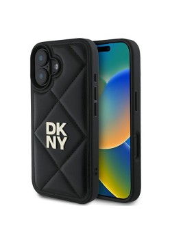 Husa iPhone 16 - DKNY Leather Quilted Stack Logo (DKHCP16SPQDSLK) - Black