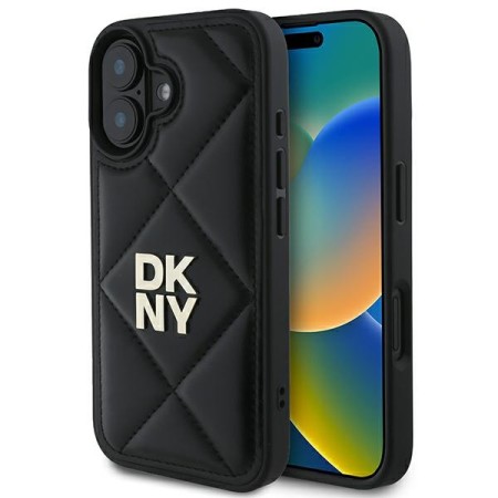 Husa iPhone 16 - DKNY Leather Quilted Stack Logo (DKHCP16SPQDSLK) - Black