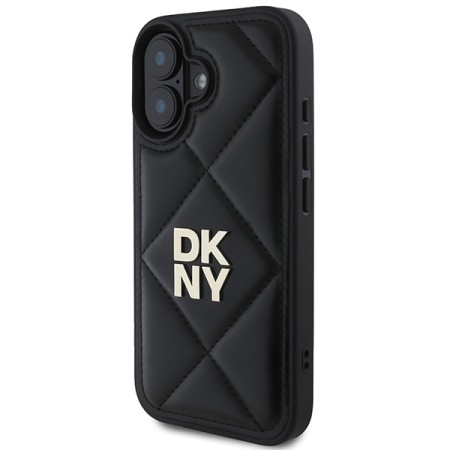 Husa iPhone 16 - DKNY Leather Quilted Stack Logo (DKHCP16SPQDSLK) - Black