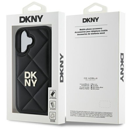 Husa iPhone 16 - DKNY Leather Quilted Stack Logo (DKHCP16SPQDSLK) - Black