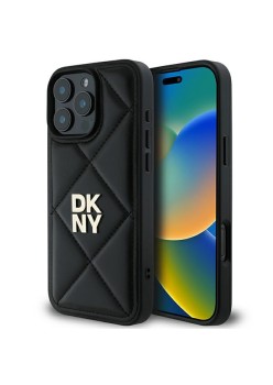 Husa iPhone 16 Pro - DKNY Leather Quilted Stack Logo (DKHCP16LPQDSLK) - Black