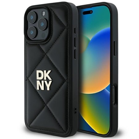 Husa iPhone 16 Pro - DKNY Leather Quilted Stack Logo (DKHCP16LPQDSLK) - Black