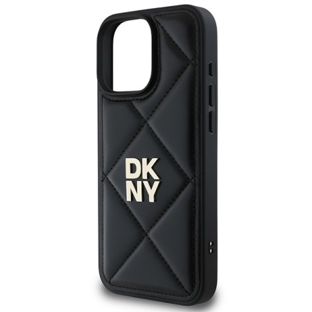 Husa iPhone 16 Pro - DKNY Leather Quilted Stack Logo (DKHCP16LPQDSLK) - Black