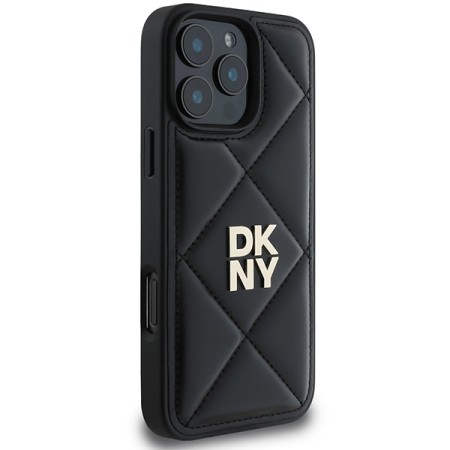 Husa iPhone 16 Pro - DKNY Leather Quilted Stack Logo (DKHCP16LPQDSLK) - Black