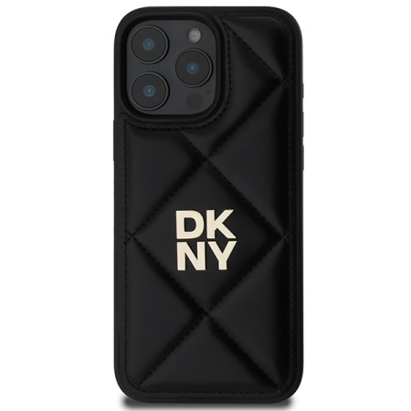 Husa iPhone 16 Pro - DKNY Leather Quilted Stack Logo (DKHCP16LPQDSLK) - Black