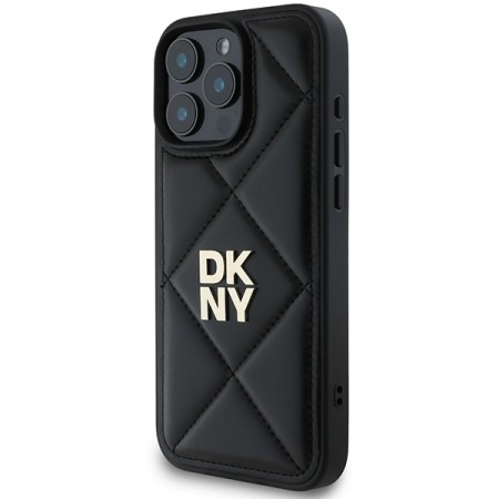 Husa iPhone 16 Pro - DKNY Leather Quilted Stack Logo (DKHCP16LPQDSLK) - Black