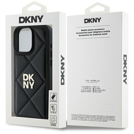 Husa iPhone 16 Pro - DKNY Leather Quilted Stack Logo (DKHCP16LPQDSLK) - Black