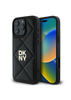 Husa iPhone 16 Pro Max - DKNY Leather Quilted Stack Logo (DKHCP16XPQDSLK) - Black