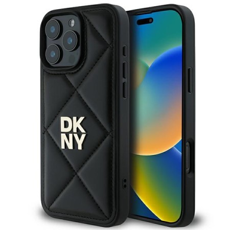 Husa iPhone 16 Pro Max - DKNY Leather Quilted Stack Logo (DKHCP16XPQDSLK) - Black