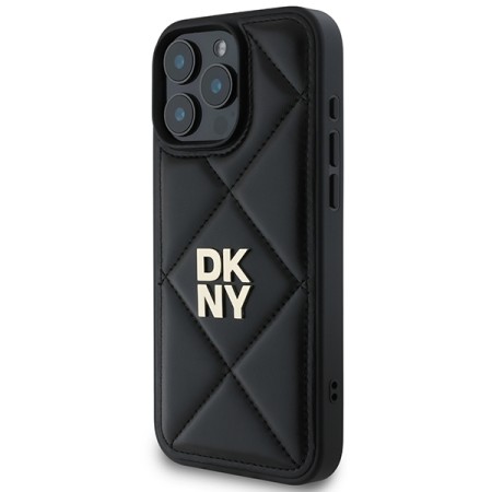 Husa iPhone 16 Pro Max - DKNY Leather Quilted Stack Logo (DKHCP16XPQDSLK) - Black