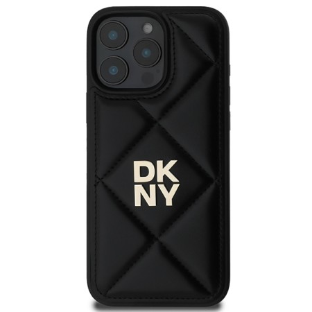 Husa iPhone 16 Pro Max - DKNY Leather Quilted Stack Logo (DKHCP16XPQDSLK) - Black