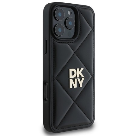 Husa iPhone 16 Pro Max - DKNY Leather Quilted Stack Logo (DKHCP16XPQDSLK) - Black