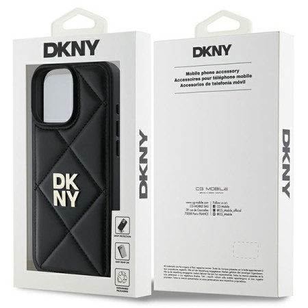 Husa iPhone 16 Pro Max - DKNY Leather Quilted Stack Logo (DKHCP16XPQDSLK) - Black