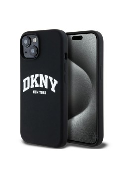 Husa pentru iPhone 15 - DKNY Hardcase Liquid Silicone White Printed Logo MagSafe (DKHMP15SSNYACH) - Black