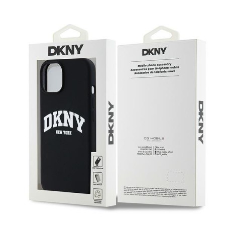 Husa pentru iPhone 15 - DKNY Hardcase Liquid Silicone White Printed Logo MagSafe (DKHMP15SSNYACH) - Black