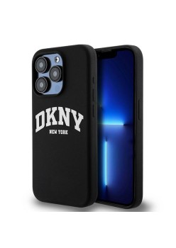 Husa pentru iPhone 15 Pro - DKNY Hardcase Liquid Silicone White Printed Logo MagSafe (DKHMP15LSNYACH) - Black