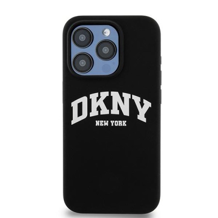 Husa pentru iPhone 15 Pro - DKNY Hardcase Liquid Silicone White Printed Logo MagSafe (DKHMP15LSNYACH) - Black