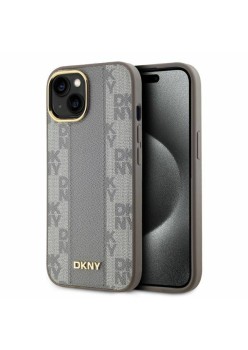 Husa iPhone 15 - DKNY Leather Checkered Mono Pattern MagSafe (DKHMP15SPCPVSLE) - Beige