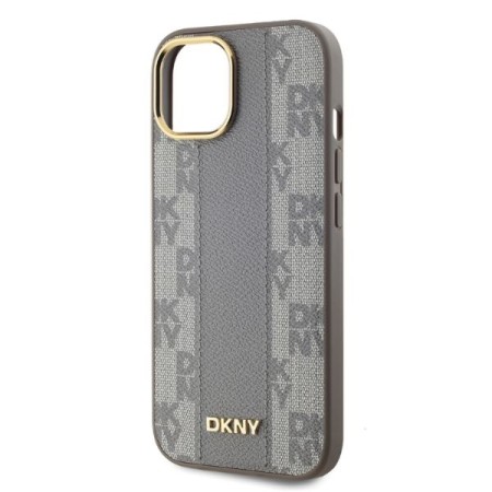 Husa iPhone 15 - DKNY Leather Checkered Mono Pattern MagSafe (DKHMP15SPCPVSLE) - Beige