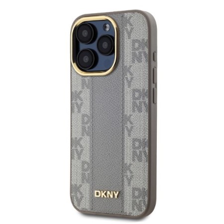 Husa iPhone 15 Pro - DKNY Leather Checkered Mono Pattern MagSafe (DKHMP15LPCPVSLE) - Beige