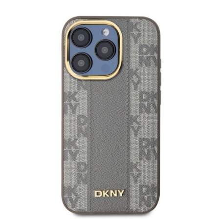 Husa iPhone 15 Pro - DKNY Leather Checkered Mono Pattern MagSafe (DKHMP15LPCPVSLE) - Beige