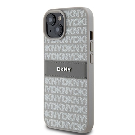 Husa iPhone 15 Plus - DKNY Leather Mono Stripe and Metal Logo (DKHCP15MPRTHSLE) - Beige