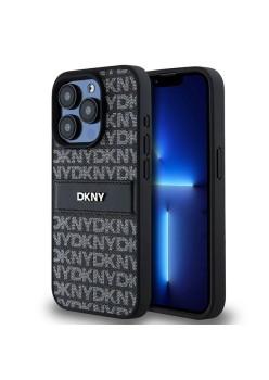 Husa iPhone 15 Pro Max - DKNY Leather Mono Stripe and Metal Logo (DKHCP15XPRTHSLK) - Black