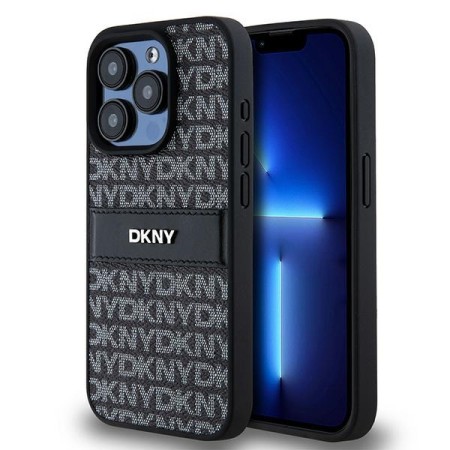 Husa iPhone 15 Pro Max - DKNY Leather Mono Stripe and Metal Logo (DKHCP15XPRTHSLK) - Black