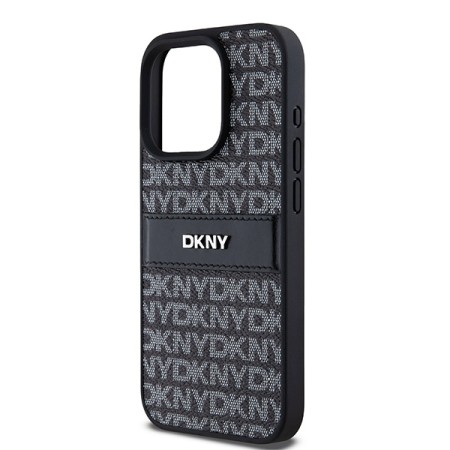 Husa iPhone 15 Pro Max - DKNY Leather Mono Stripe and Metal Logo (DKHCP15XPRTHSLK) - Black