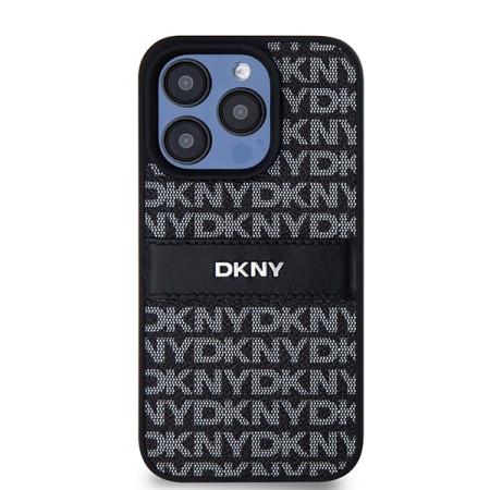 Husa iPhone 15 Pro Max - DKNY Leather Mono Stripe and Metal Logo (DKHCP15XPRTHSLK) - Black