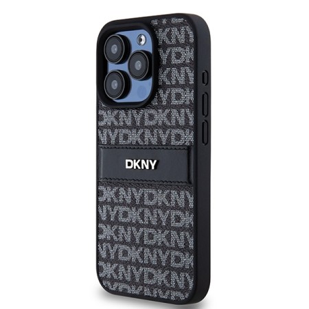 Husa iPhone 15 Pro Max - DKNY Leather Mono Stripe and Metal Logo (DKHCP15XPRTHSLK) - Black