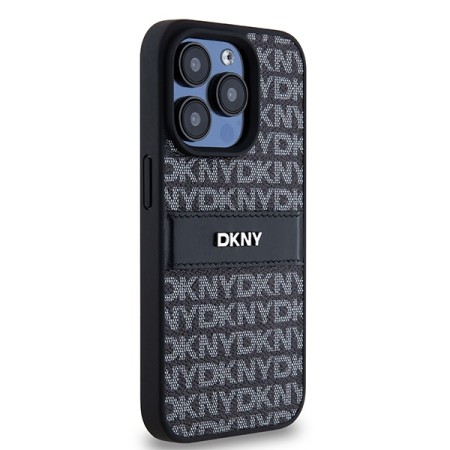 Husa iPhone 15 Pro Max - DKNY Leather Mono Stripe and Metal Logo (DKHCP15XPRTHSLK) - Black