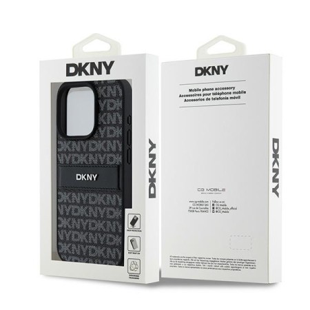 Husa iPhone 15 Pro Max - DKNY Leather Mono Stripe and Metal Logo (DKHCP15XPRTHSLK) - Black