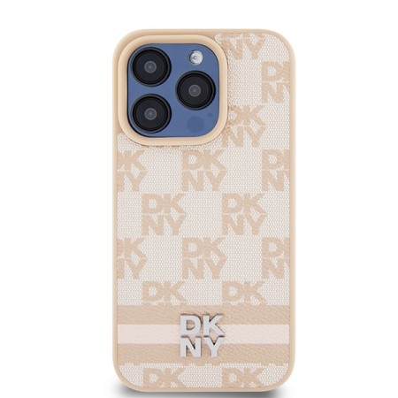 Husa iPhone 15 Pro Max - DKNY Leather Checkered Mono Pattern and Printed Stripes (DKHCP15XPCPTSSP) - Pink