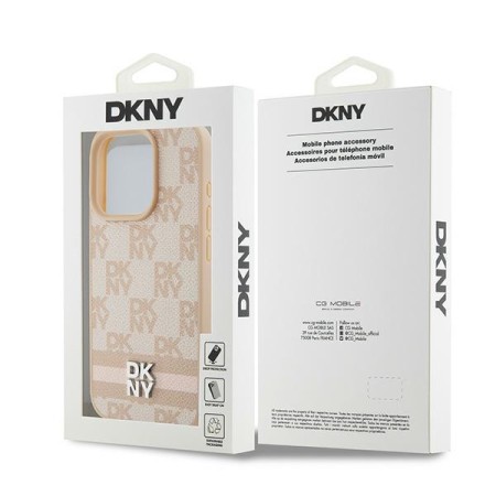 Husa iPhone 15 Pro Max - DKNY Leather Checkered Mono Pattern and Printed Stripes (DKHCP15XPCPTSSP) - Pink