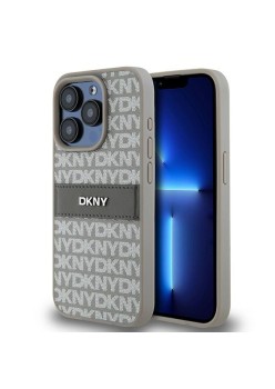 Husa iPhone 15 Pro Max - DKNY Leather Mono Stripe and Metal Logo (DKHCP15XPRTHSLE) - Beige