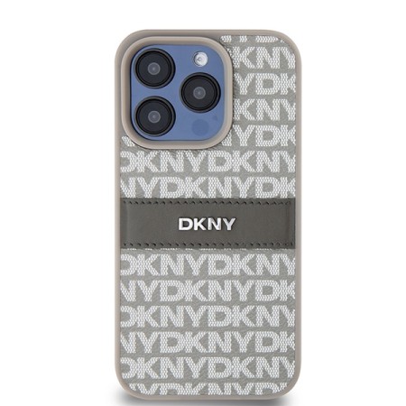 Husa iPhone 15 Pro Max - DKNY Leather Mono Stripe and Metal Logo (DKHCP15XPRTHSLE) - Beige