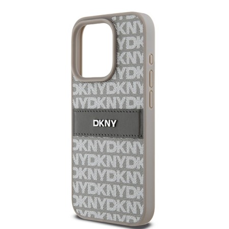 Husa iPhone 15 Pro Max - DKNY Leather Mono Stripe and Metal Logo (DKHCP15XPRTHSLE) - Beige