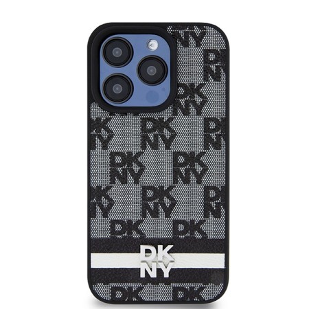 Husa iPhone 15 Pro Max - DKNY Leather Checkered Mono Pattern and Printed Stripes (DKHCP15XPCPTSSK) - Black