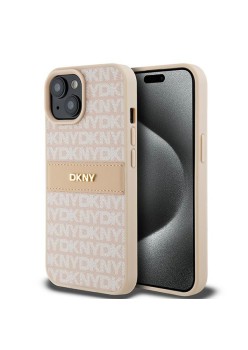 Husa iPhone 15 Plus - DKNY Leather Mono Stripe and Metal Logo (DKHCP15MPRTHSLP) - Pink