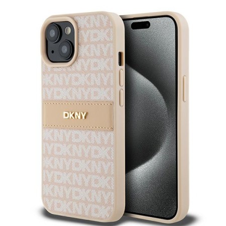 Husa iPhone 15 Plus - DKNY Leather Mono Stripe and Metal Logo (DKHCP15MPRTHSLP) - Pink