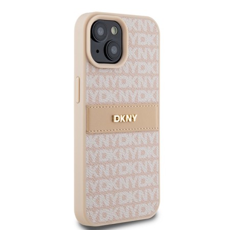 Husa iPhone 15 Plus - DKNY Leather Mono Stripe and Metal Logo (DKHCP15MPRTHSLP) - Pink