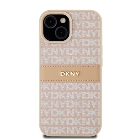 Husa iPhone 15 Plus - DKNY Leather Mono Stripe and Metal Logo (DKHCP15MPRTHSLP) - Pink