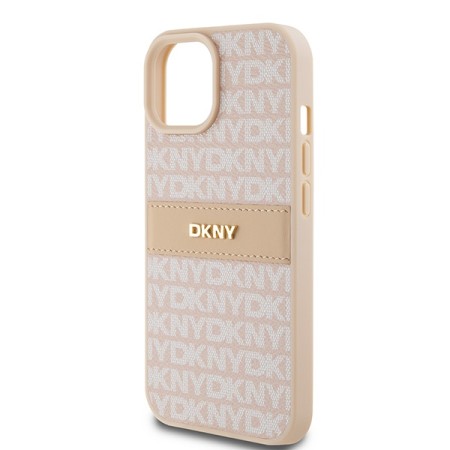 Husa iPhone 15 Plus - DKNY Leather Mono Stripe and Metal Logo (DKHCP15MPRTHSLP) - Pink