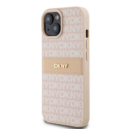 Husa iPhone 15 Plus - DKNY Leather Mono Stripe and Metal Logo (DKHCP15MPRTHSLP) - Pink