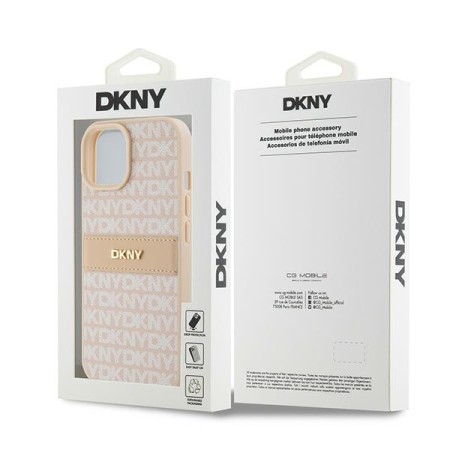 Husa iPhone 15 Plus - DKNY Leather Mono Stripe and Metal Logo (DKHCP15MPRTHSLP) - Pink