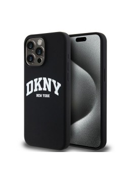 Husa pentru iPhone 15 Pro Max - DKNY Hardcase Liquid Silicone White Printed Logo MagSafe (DKHMP15XSNYACH) - Black