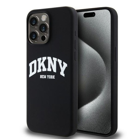 Husa pentru iPhone 15 Pro Max - DKNY Hardcase Liquid Silicone White Printed Logo MagSafe (DKHMP15XSNYACH) - Black